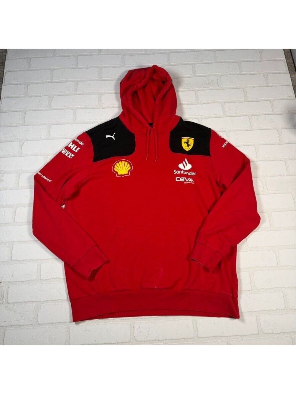 Puma Ferrari Pullover Hoodie Size XL Red Racing Team Sponsor Patches